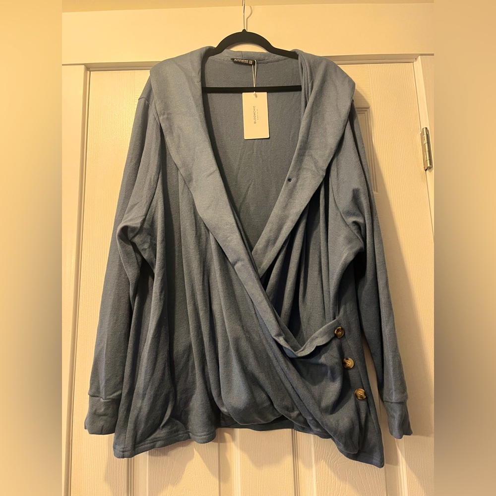 BloomChic Solid Button Sweatshirt - Picture 2 of 3